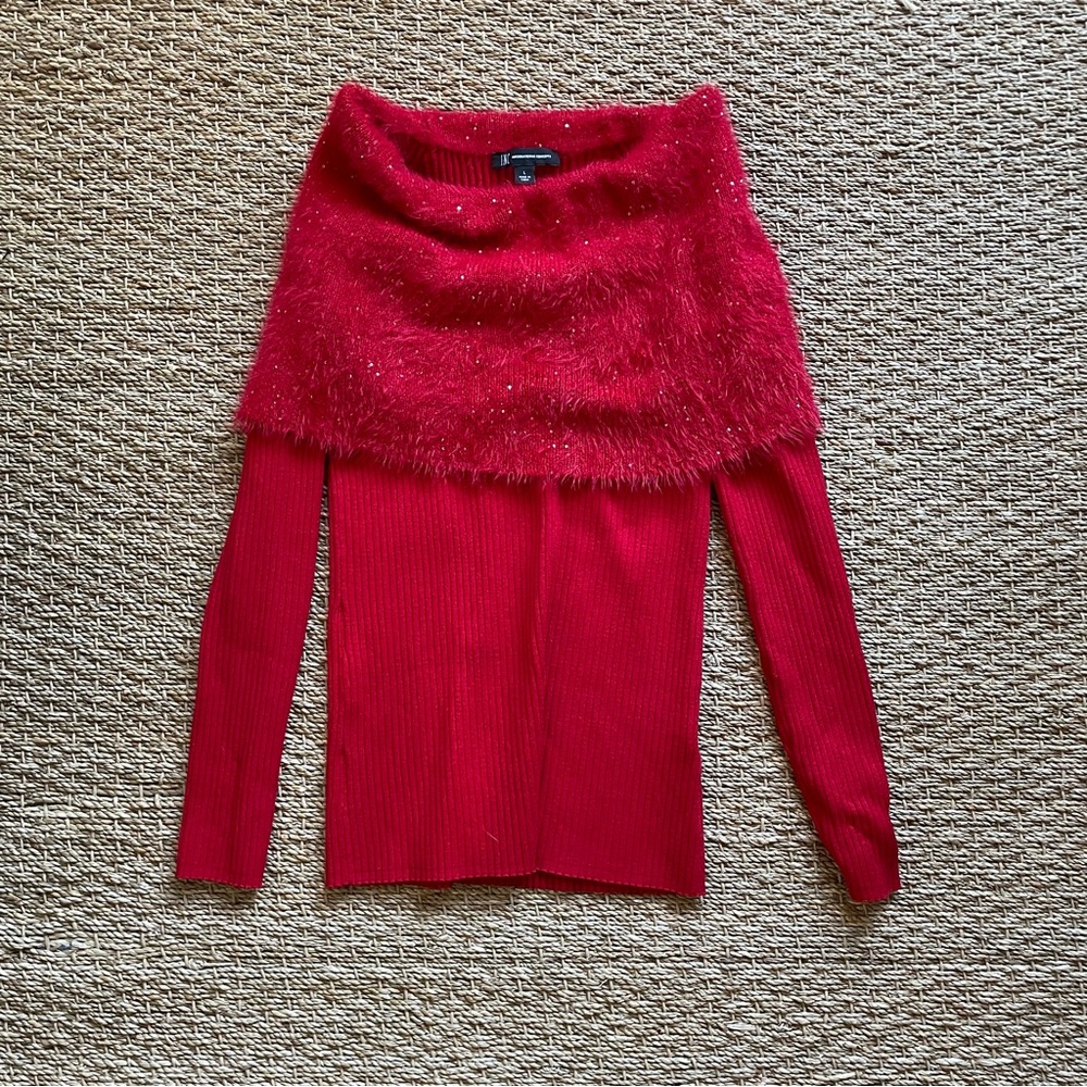 Vintage fold over off shoulder rubbed sweater